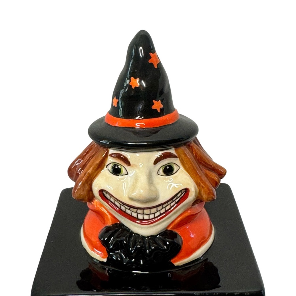 Pacific Rim Vintage Halloween Witch Clown Ceramic Covered Treat Jar Candy Box - Picture 3 of 16